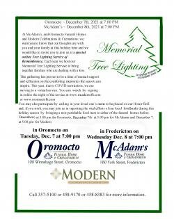 Oromocto Home Tree Lighting Service of Remembrance December 7th